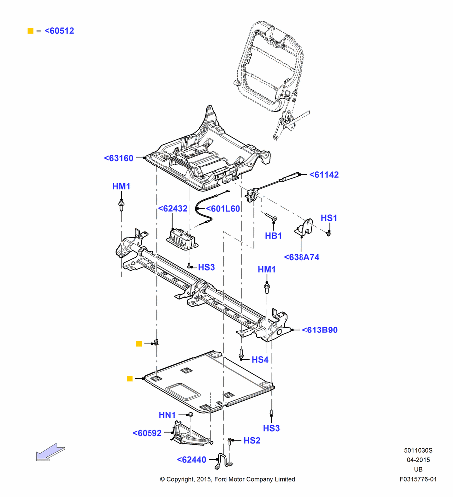 30S - Rear Seat Base, With Third Row Split Bench Seat; 04/MAY/2015-03/MAR/2019
