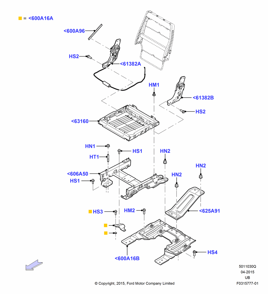 30Q - Rear Seat Base, With Second Row Split Folding Seat, 40% Seat; 03/DEC/2012-03/MAR/2019