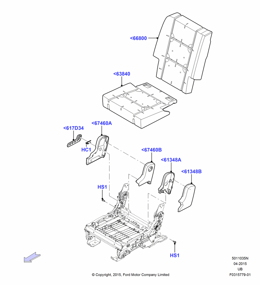 35N - Rear Seat Pads/Valances & Heating, With Second Row Split Folding Seat, 40% Seat; 04/MAY/2015-03/MAR/2019
