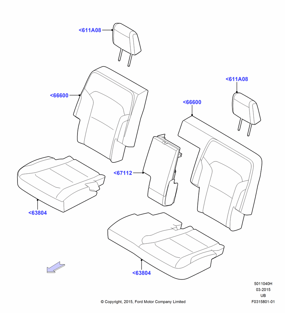40H - Rear Seat Covers, With High Level Second Row Seating; 04/MAY/2015-03/MAR/2019
