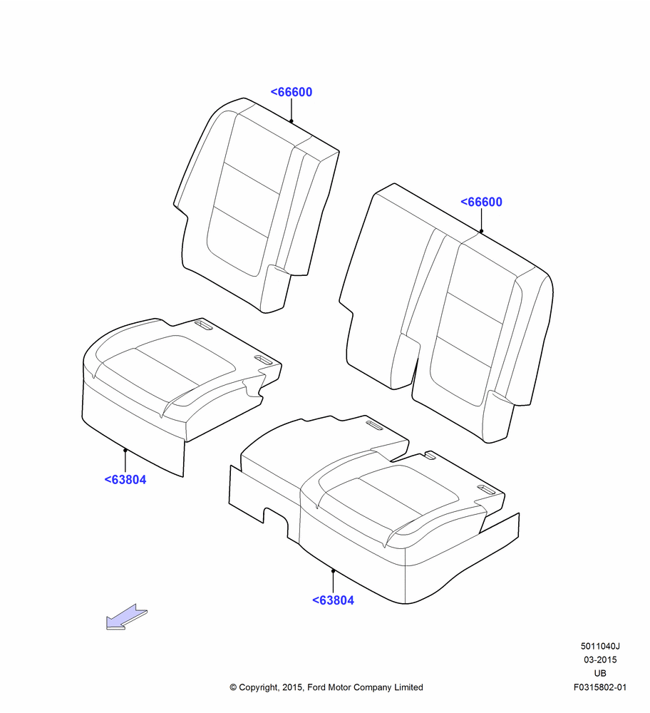 40J - Rear Seat Covers, With Second Row Split Folding Seat; 04/MAY/2015-03/MAR/2019