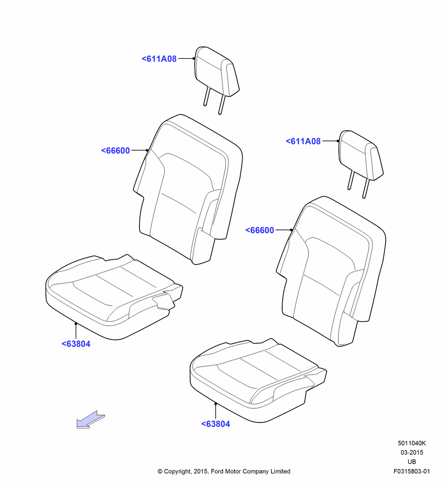 40K - Rear Seat Covers, Second Row Quad Seating; 04/MAY/2015-03/MAR/2019