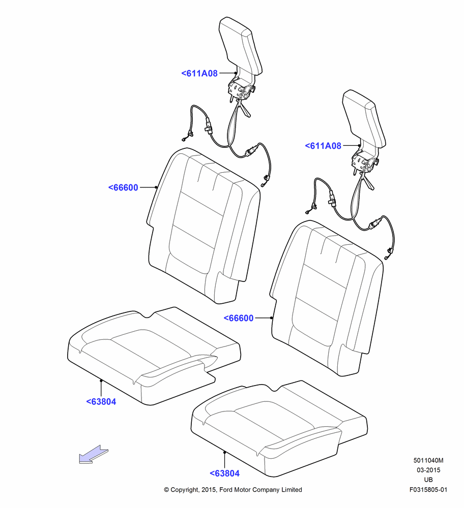 40M - Rear Seat Covers, With 3rd Row High Level Seat; 04/MAY/2015-03/MAR/2019