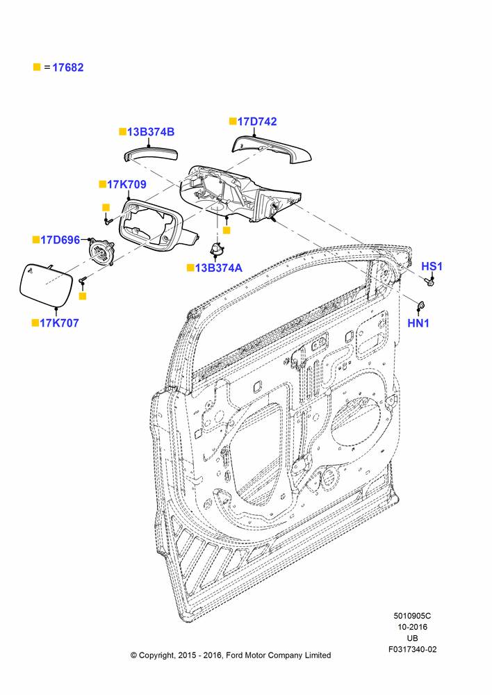 05C - Exterior Rear View Mirror, Base, DX Version, Limited, Sport, XLT; 04/MAY/2015-03/MAR/2019