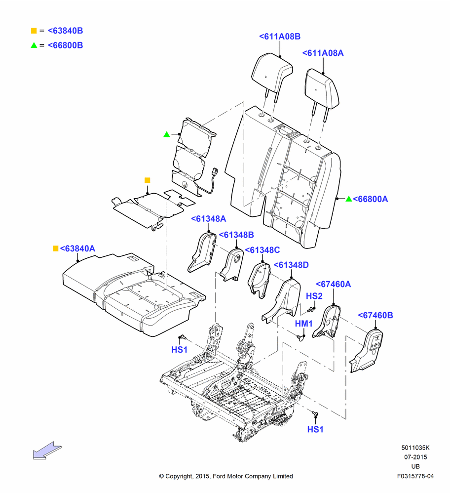 35K - Rear Seat Pads/Valances & Heating, 2nd Row 60/40 (3 P) Folding Seat, 60% Seat; 04/MAY/2015-03/MAR/2019