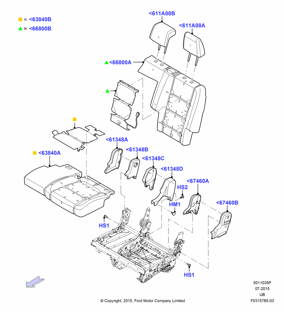 35P - Rear Seat Pads/Valances & Heating, With High Level Second Row Seating, 60% Seat; 04/MAY/2015-03/MAR/2019