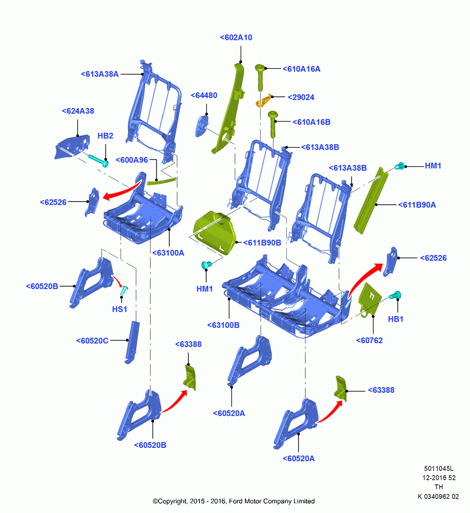 45L - Rear Seat Frame, With 4th Row Single/Double Seat, With 4th Row St Sngl/Dble Walk-Thru; 05/MAY/2014