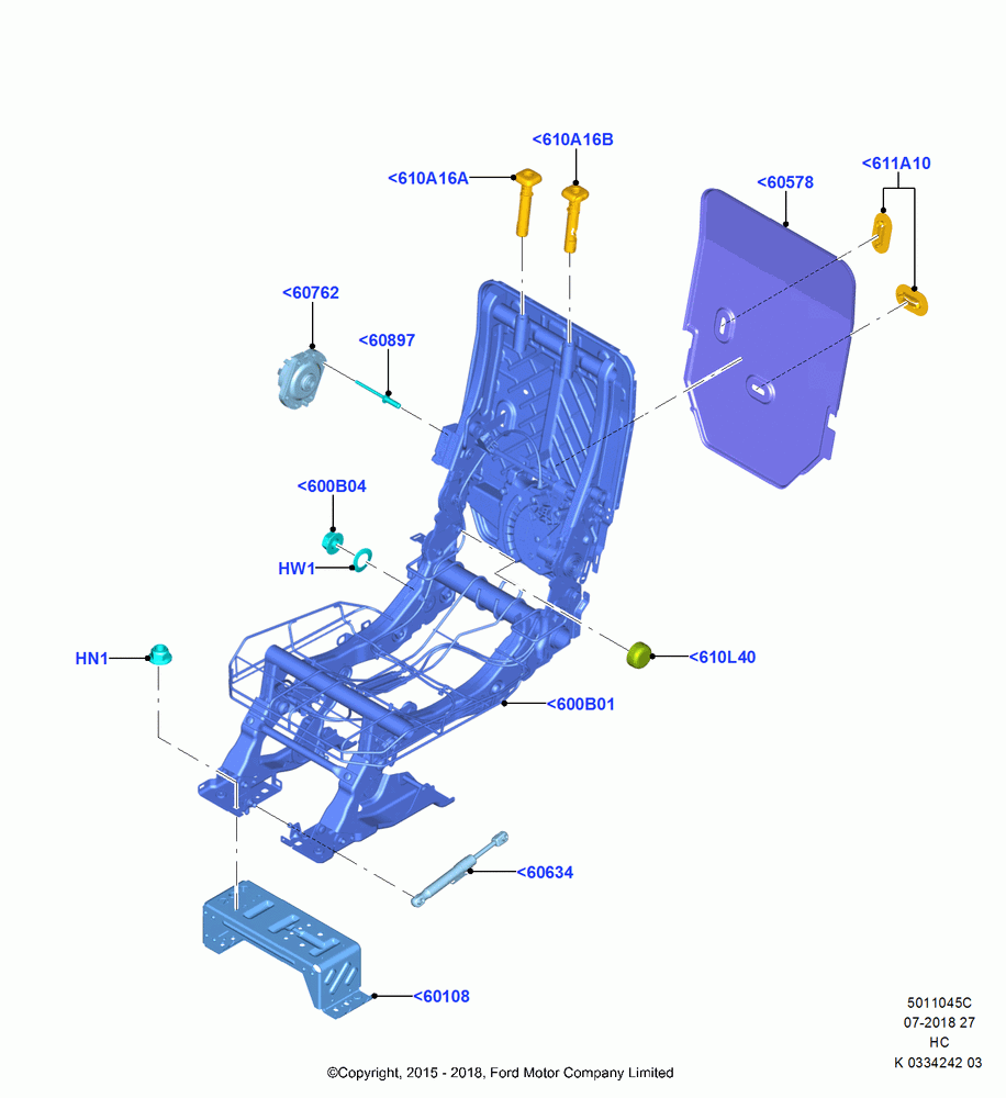 45C - Rear Seat Frame, With 2nd Row Dual Captain Chairs, (+)"CDN/PR/USA"; 29/JUN/2015