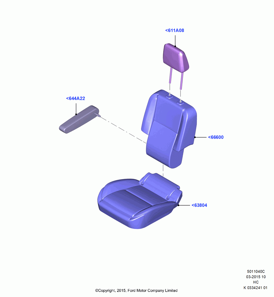 40C - Rear Seat Covers, With 2nd Row Dual Captain Chairs, (+)"CDN/PR/USA"; 29/JUN/2015