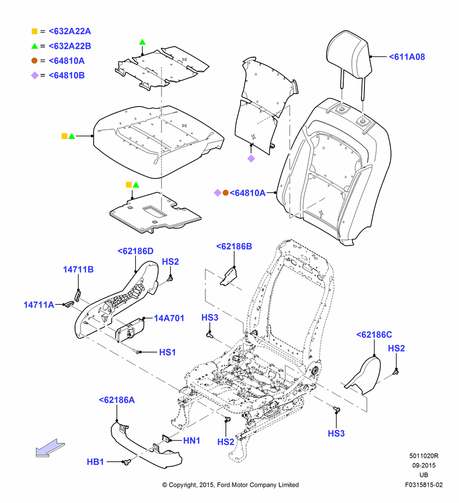 20R - Front Seat Pads/Valances & Heating, Less Temp Control Passenger Seat, With Heated Passenger Seat, With Pass 10 Way Power Seat Adjust; 04/MAY/2015-03/MAR/2019