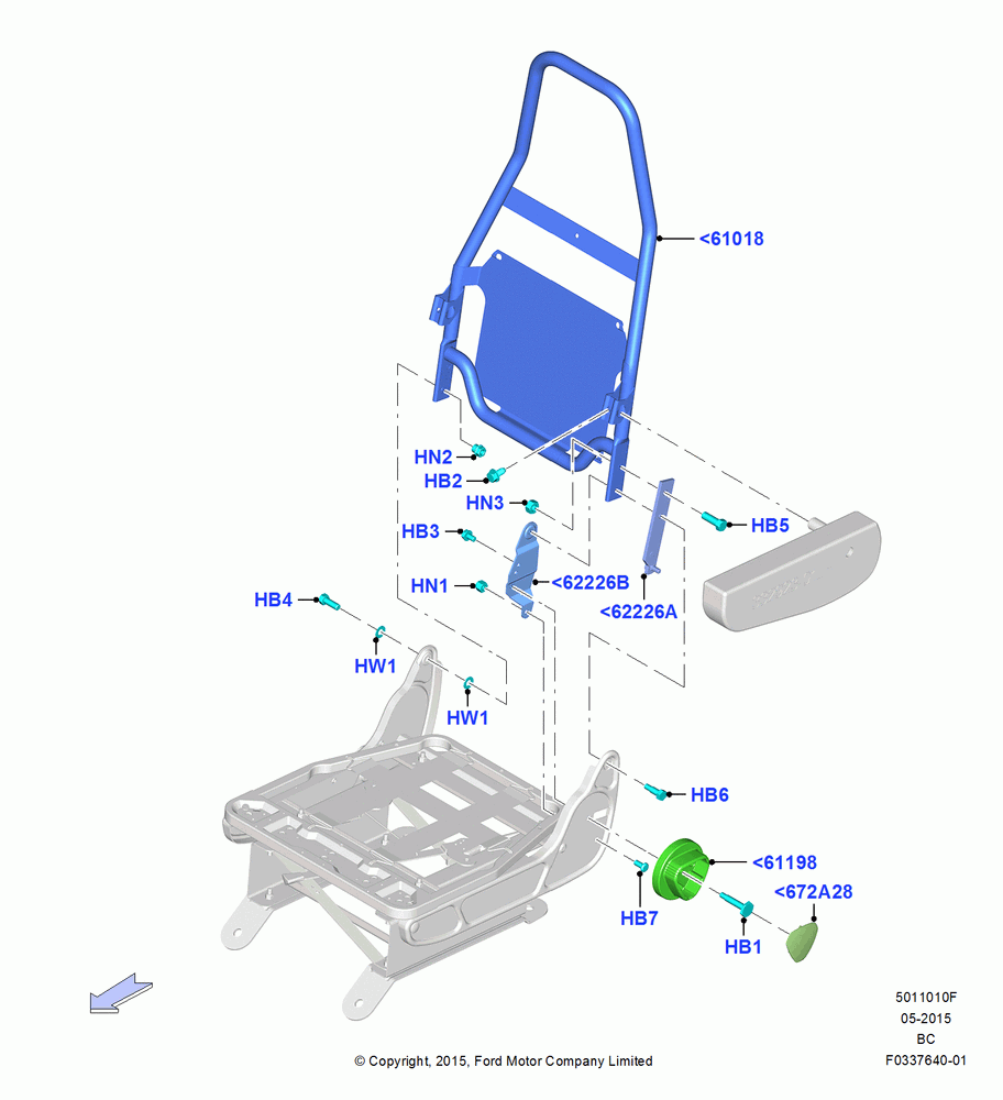 10F - Front Seat Back, With Low Back Front Seats, With Premium Front Seats, With Sngle.H/B Drv/Dual L/B Pass.St, Passenger; 13/JUL/2015