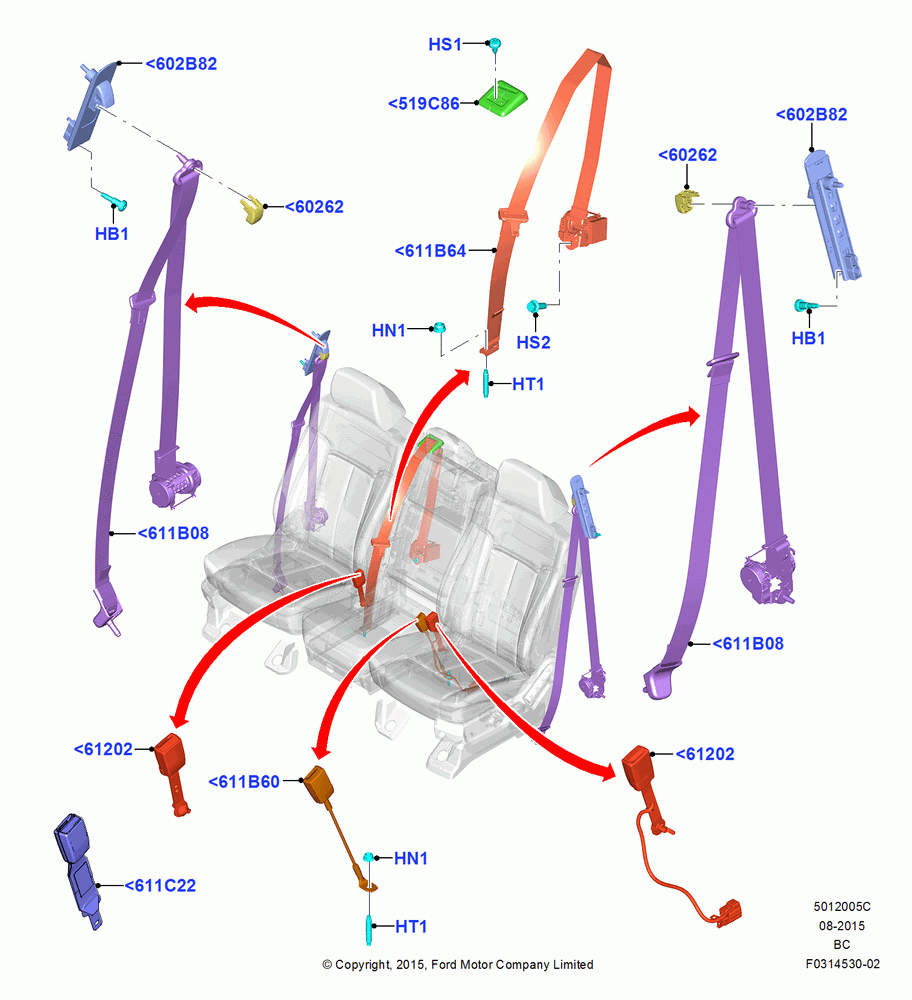 05C - Front Seat Belts, Crew Cab, With 40/20/40 Split Bench Frnt Seat; 13/JUL/2015