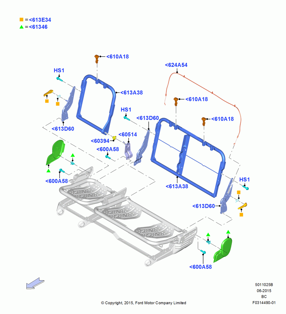 25B - Rear Seat Back, Crew Cab, Second Row Bench Seat-Fold Back; 13/JUL/2015