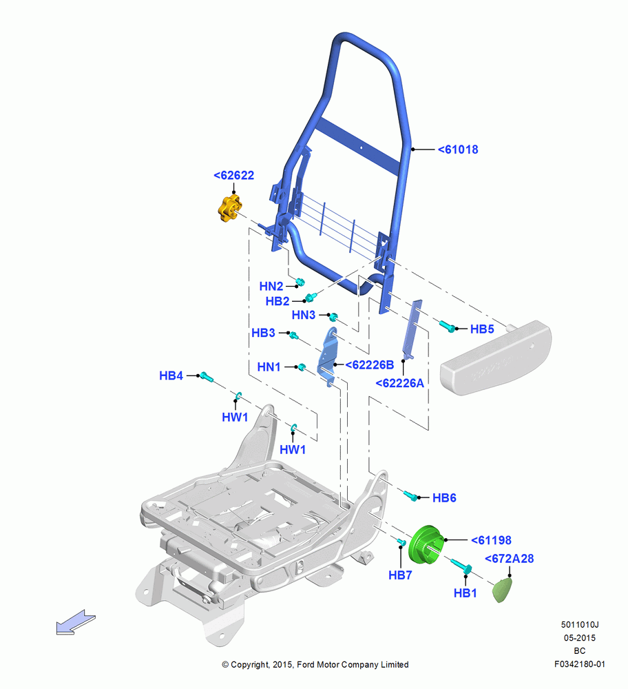 10J - Front Seat Back, With High Back Front Seats, Passenger; 13/JUL/2015
