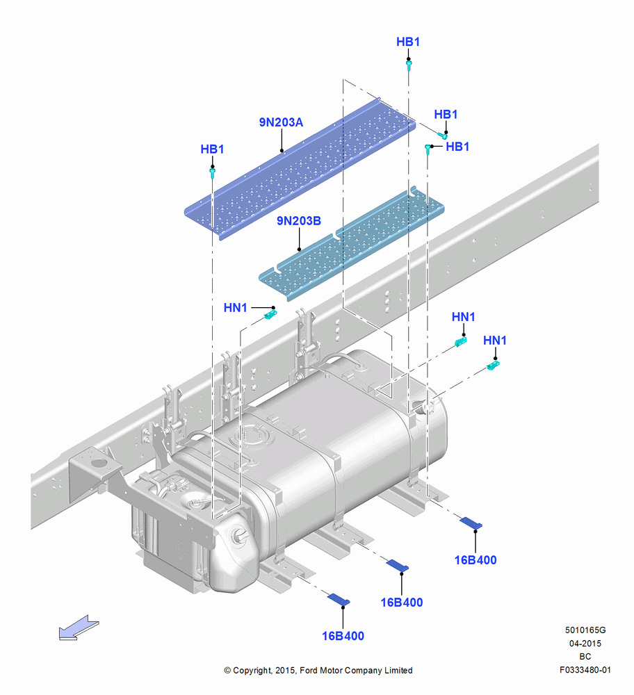 65G - Running Boards/Side Steps, Super Cab, Fu/Tnk-LH 65 Gal Cyl Alum N/Pol, FUEL TANK-LH 115 GAL -ALUMINUM, LH; 13/JUL/2015