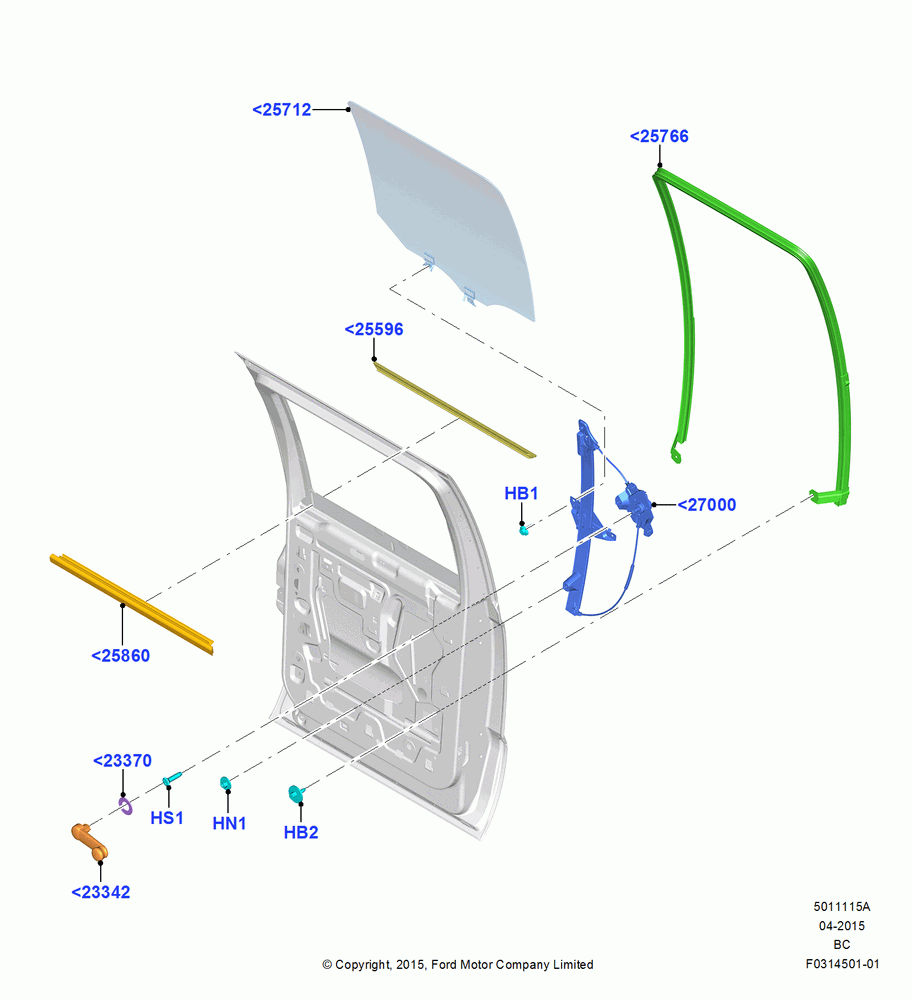 15A - Rear Door Glass and Window Controls, Crew Cab, With Manual Rear Windows; 13/JUL/2015