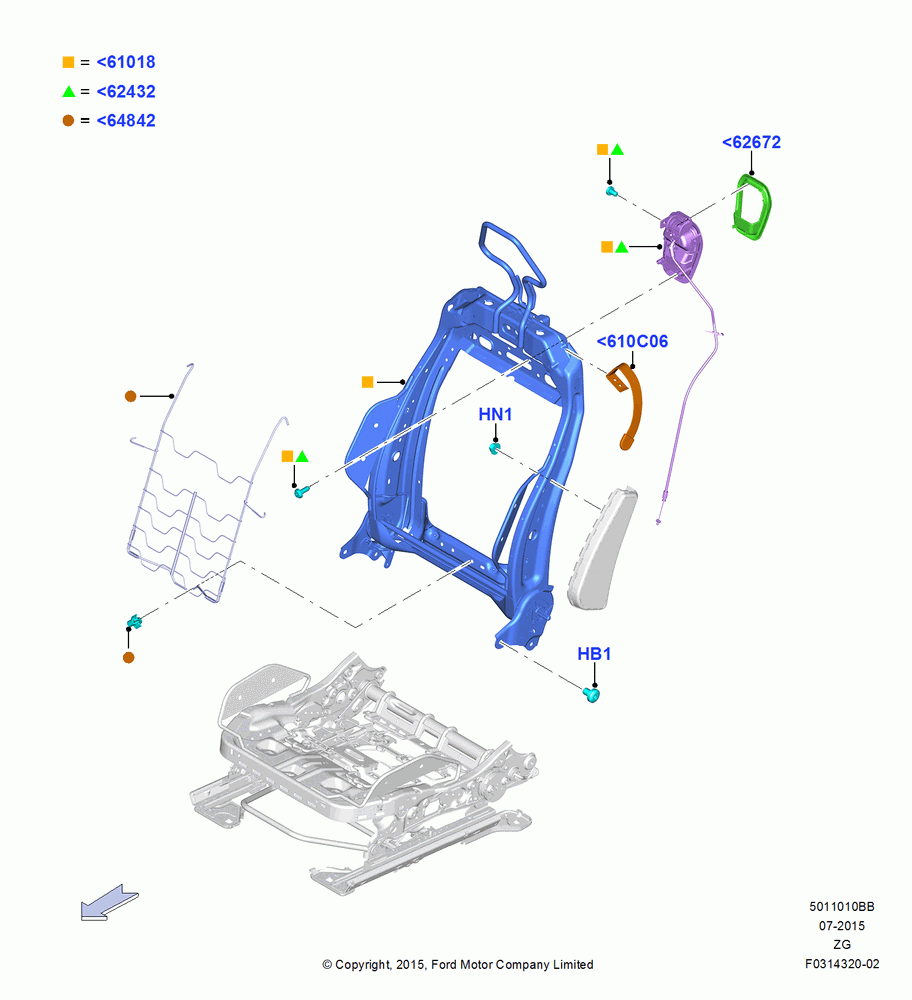 10BB - Front Seat Back, Shelby Version, With Recaro Front Seat, North American Markets; 13/JUL/2015