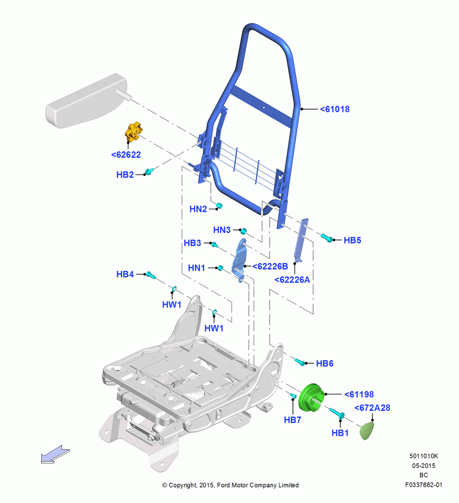 10K - Front Seat Back, With Captain Chair - Driver Only, With H/B Sngle.Drv & Dual Pass Seat, With High Back Front Seats, With Premium Front Seats, Driver; 13/JUL/2015