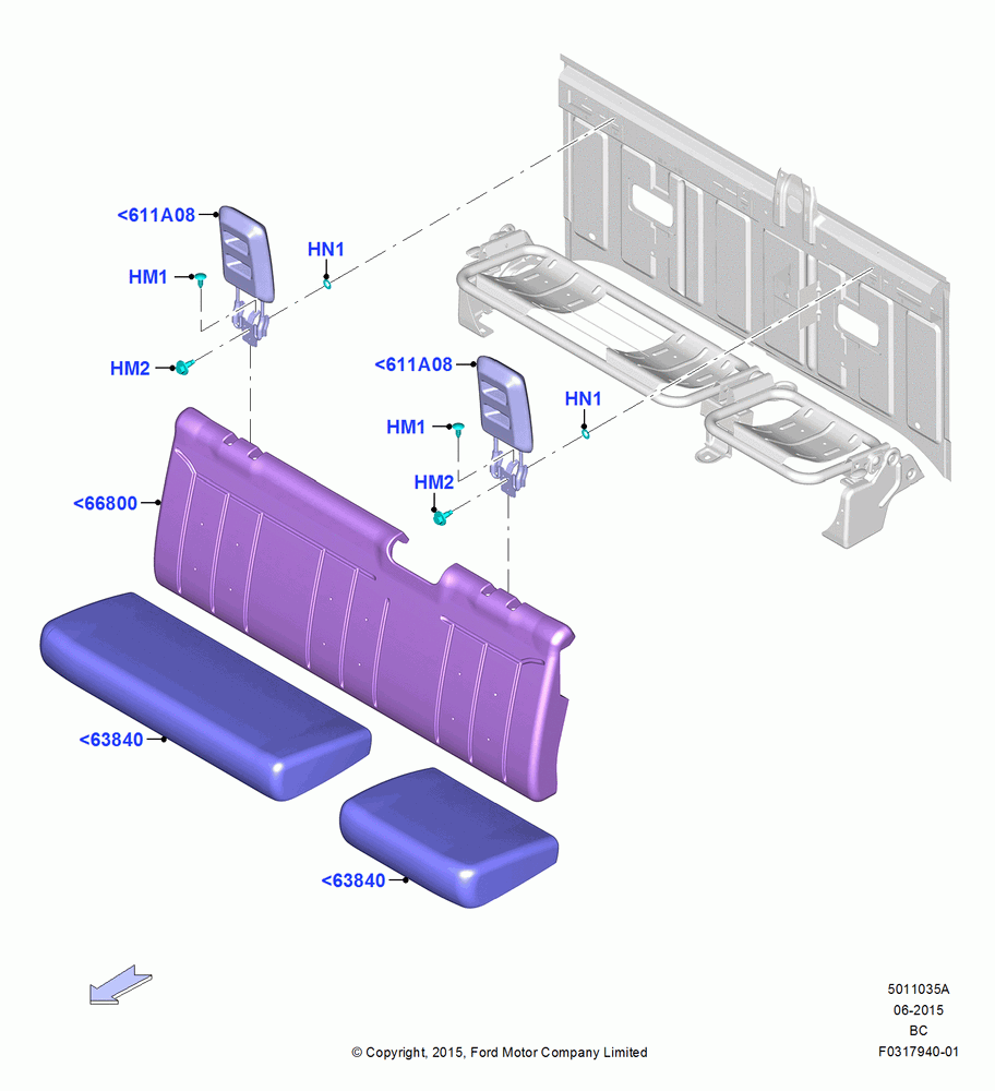 35A - Rear Seat Pads/Valances & Heating, 2 Row-H/Ser Flip Up W/Cush/Bol, Super Cab; 13/JUL/2015