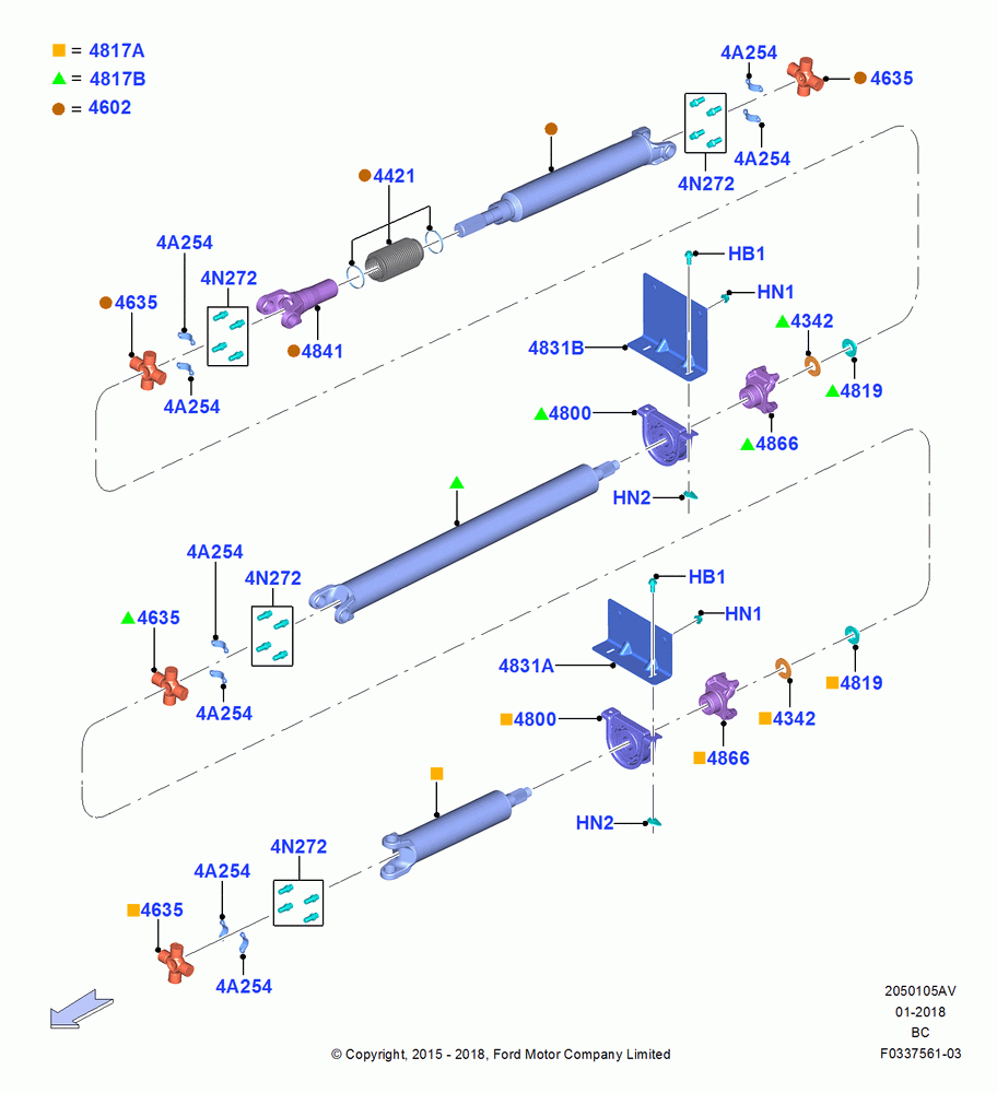 05AV - Drive Shaft - Rear Axle Drive, Crew Cab, 194 Wheelbase, Driveshaft Dana Base; 13/JUL/2015