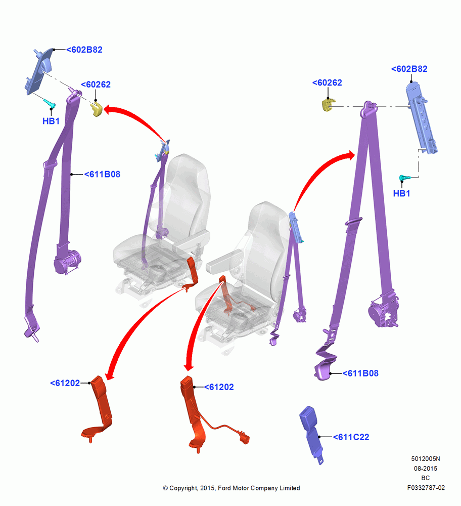05N - Front Seat Belts, Crew Cab, With Captain Chair - Driver Only, With Driver Single High Back Seat, With Premium Front Seats, With Sngle.H/B Drv/Dual L/B Pass.St; 13/JUL/2015