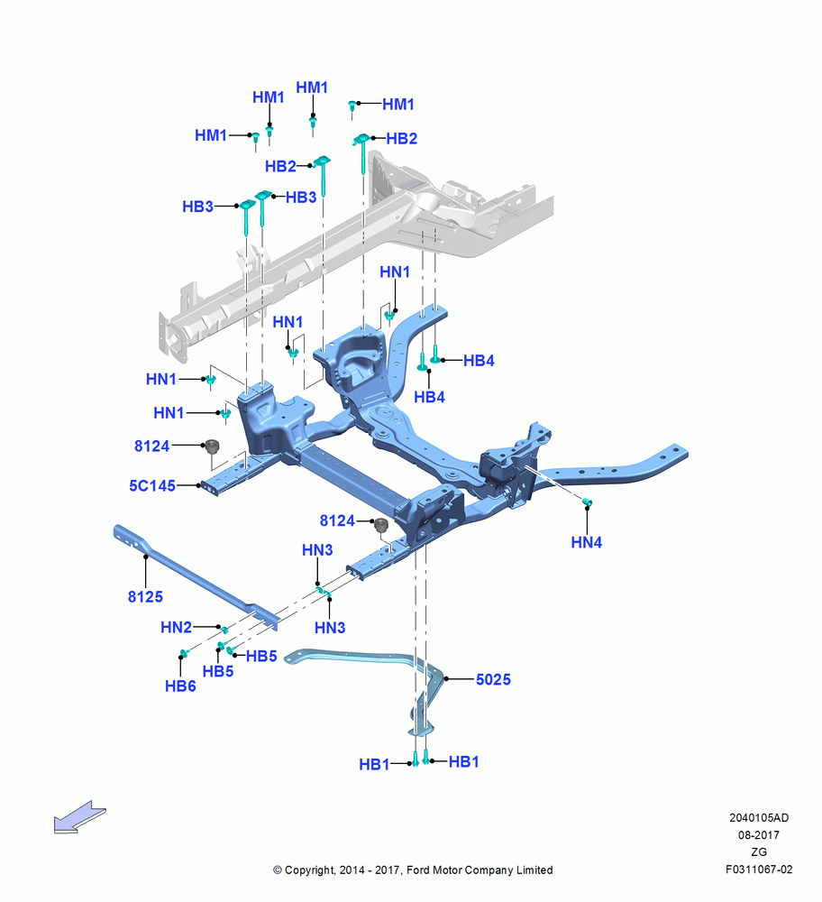 Front Susp.Arms/Stabilizer/X-Member, MOD 5.2L-TIVCT PFI NA HP1 GAS, 5.2L Predator OHC SC PFI Gas, Crossmember
