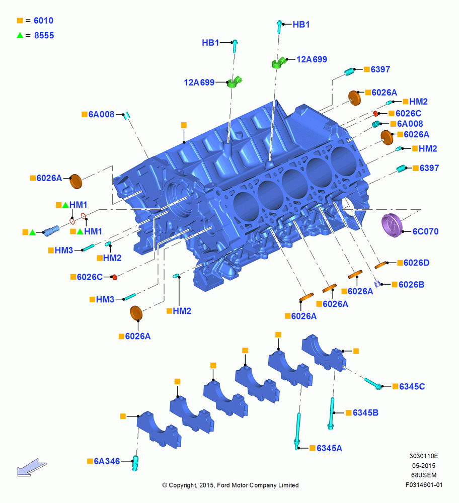 10E - Cylinder Block and Plugs, 6.8L Gas EFI V10; 13/JUL/2015