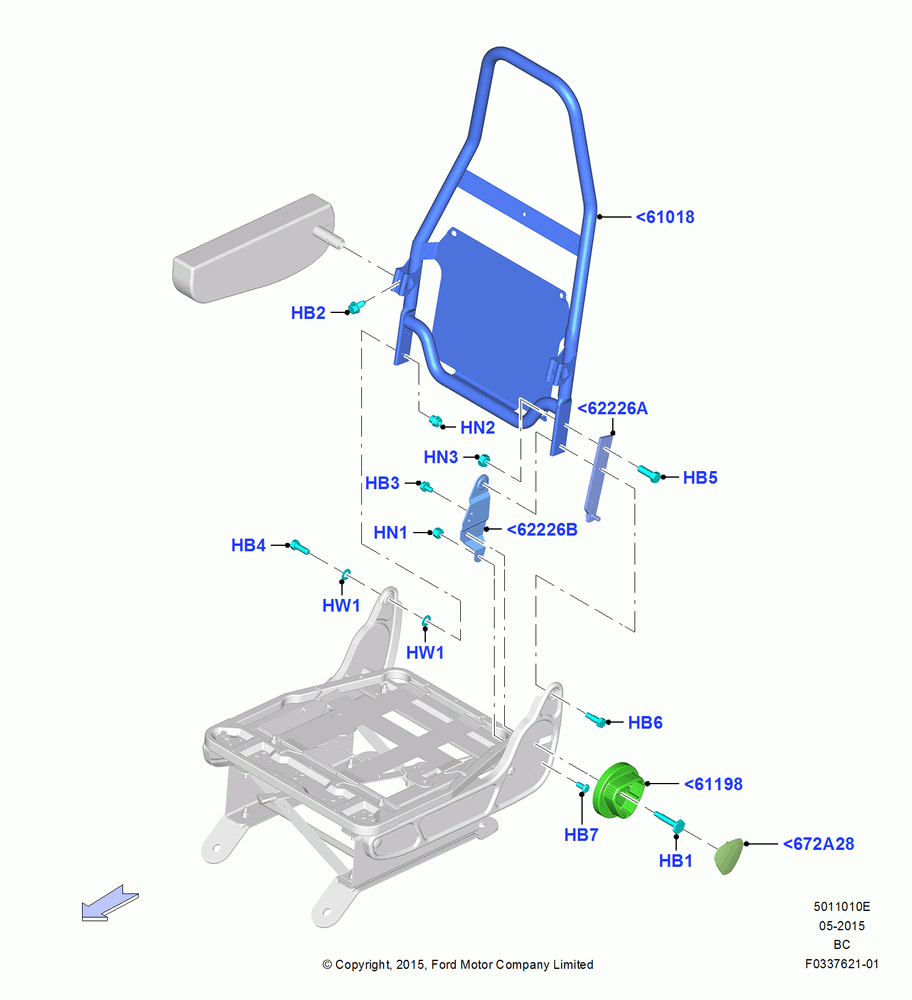 10E - Front Seat Back, With Low Back Front Seats, With Single Seat - Driver Only, With Sngle.L/B Dvr/Dual L/B Pass.St, Driver; 13/JUL/2015