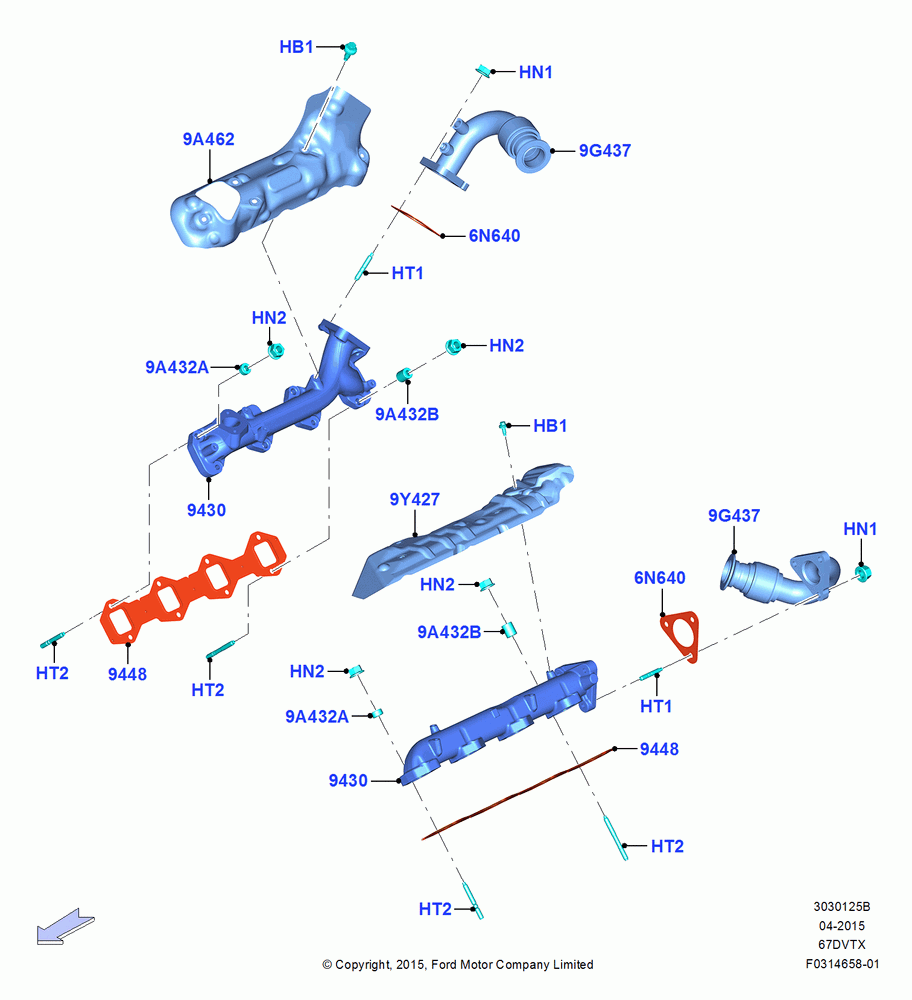 Exhaust Manifold, 6.7L 4V OHV T/C Scorpion Diesel-C, 6.7L 4V OHV T/C Scorpion Diesel-B, 6.7L 4V OHV T/C Scorpion Diesel-A