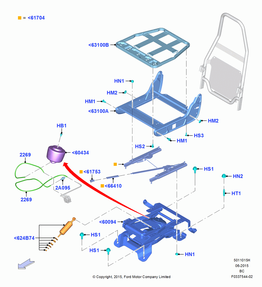 15H - Front Seat Base, Regular Cab, With Driver Single High Back Seat, With Single Drv.H/B & Pass L/B Seat, With Sngle.H/B Drv/Dual L/B Pass.St, Driver; 13/JUL/2015
