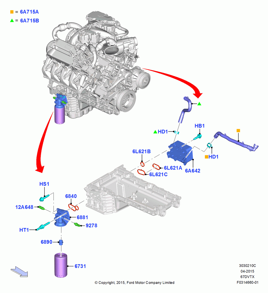 10C - Oil Cooler and Filter, 6.7L 4V OHV T/C Scorpion Diesel-C, 6.7L 4V OHV T/C Scorpion Diesel-B, 6.7L 4V OHV T/C Scorpion Diesel-A, Less Brake Compressor; 13/JUL/2015-02/JAN/2020