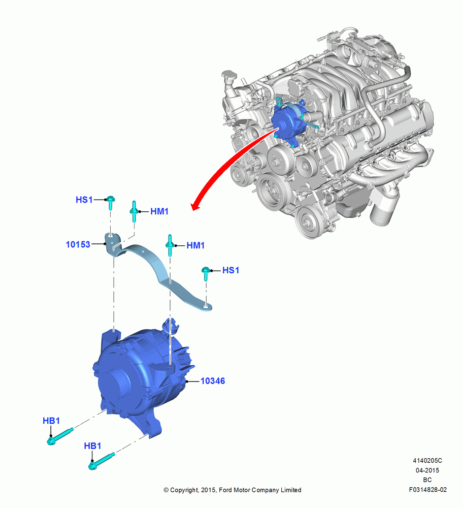 05C - Alternator and Mountings, 6.8L Gas EFI V10, Heavy Duty Alternator; 13/JUL/2015