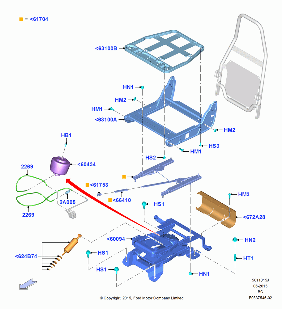 15J - Front Seat Base, Crew Cab, With Driver Single High Back Seat, With Single Drv.H/B & Pass L/B Seat, With Sngle.H/B Drv/Dual L/B Pass.St, Driver; 13/JUL/2015
