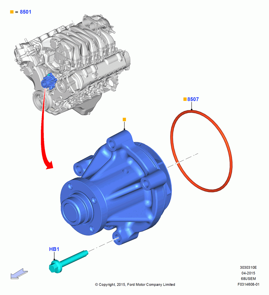 Water Pump, 6.8L Gas EFI V10