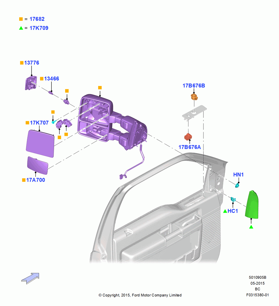 05B - Exterior Rear View Mirror, Dual S/T 96W Teles Trl/Tw Power/Hd; 13/JUL/2015