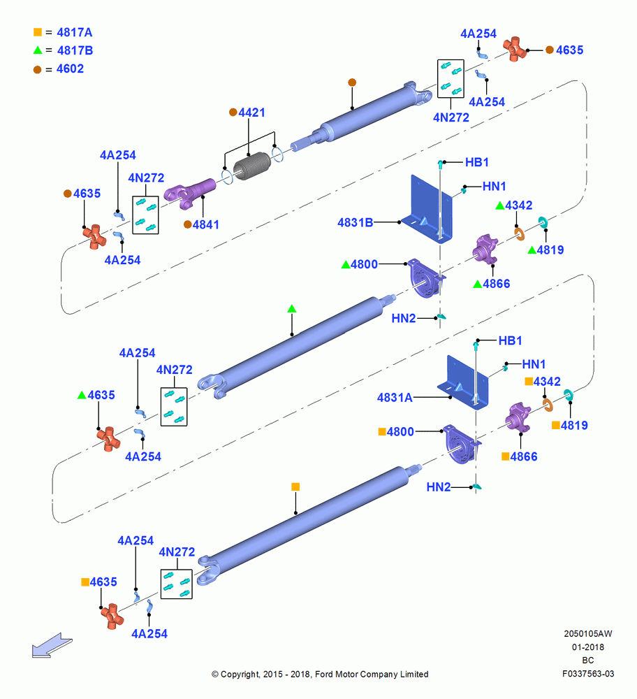 05AW - Drive Shaft - Rear Axle Drive, Crew Cab, 218 Wheelbase, Driveshaft Dana Base; 13/JUL/2015
