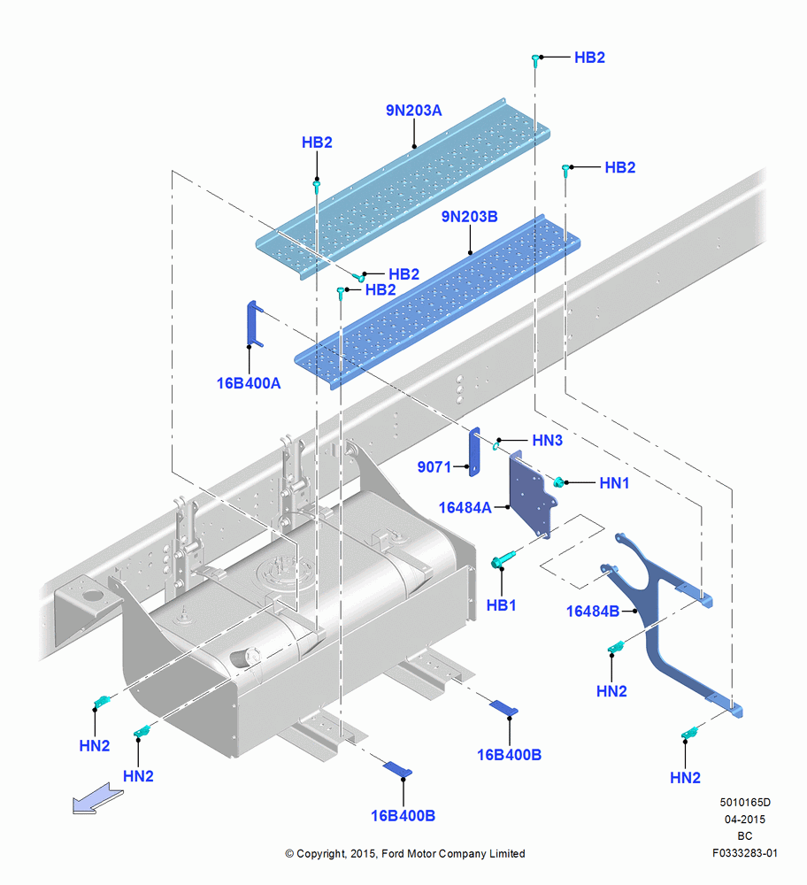 65D - Running Boards/Side Steps, Super Cab, Fuel Tank-LH 50 Gal Cyl-Steel, Fuel Tank-LH 60 Gal -Steel #2, LH; 13/JUL/2015