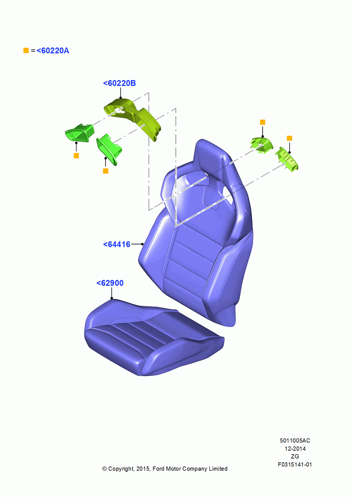 05AC - Front Seat Covers, Shelby Version, With Recaro Front Seat, North American Markets; 13/JUL/2015