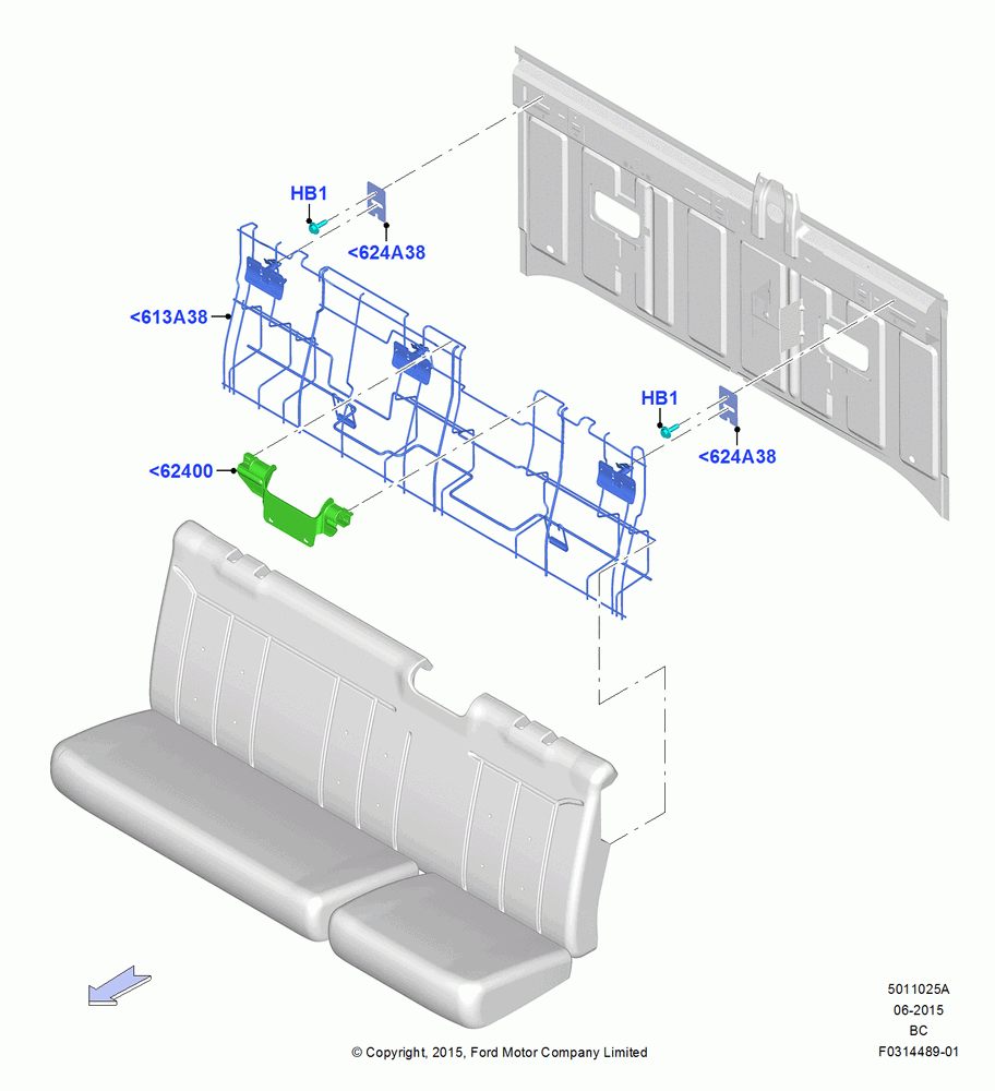 25A - Rear Seat Back, 2 Row-H/Ser Flip Up W/Cush/Bol, Super Cab; 13/JUL/2015