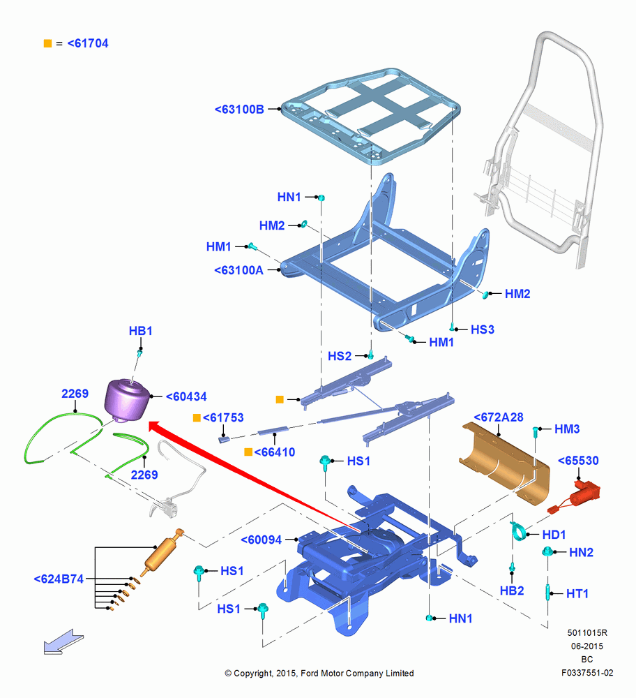 15R - Front Seat Base, Crew Cab, With Captain Chair - Driver Only, With H/B Sngle.Drv & Dual Pass Seat, With Premium Front Seats, Less Brake Compressor, Driver; 13/JUL/2015