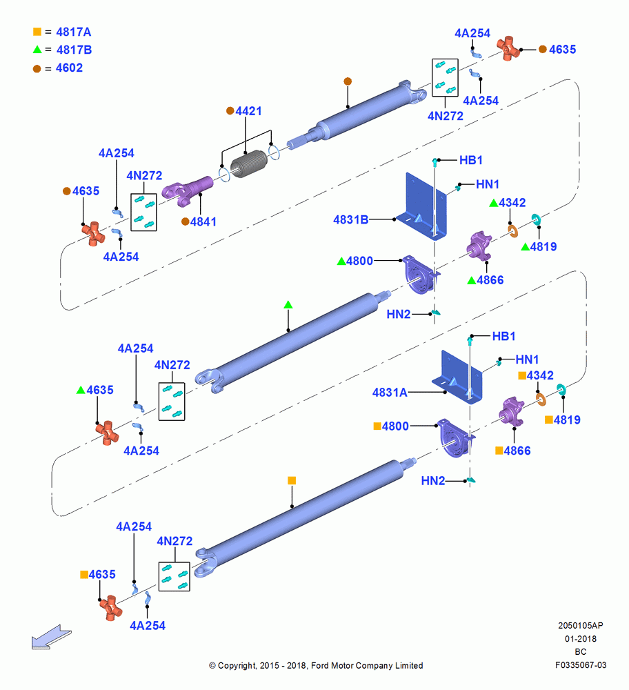05AP - Drive Shaft - Rear Axle Drive, Super Cab, 197 Wheelbase, 203 Wheelbase, 215 Wheelbase, Driveshaft Dana Base; 13/JUL/2015