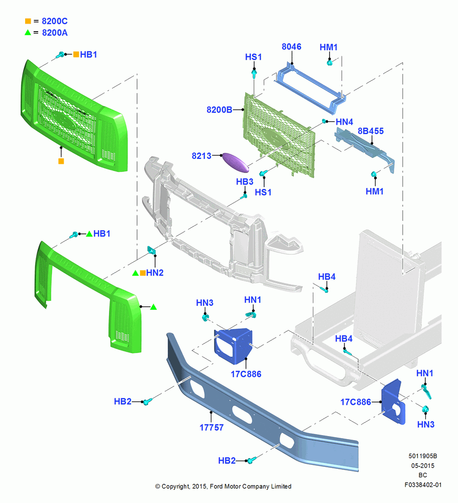 05B - Radiator Grille and Front Bumper, Less Front Bumper, Front Bumper-Steel Swept Back; 13/JUL/2015