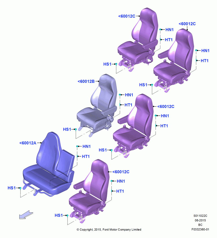22C - Front Seats, With Captain Chair - Driver Only, With H/B Sngle.Drv & Dual Pass Seat, With High Back Front Seats, With Premium Front Seats; 13/JUL/2015
