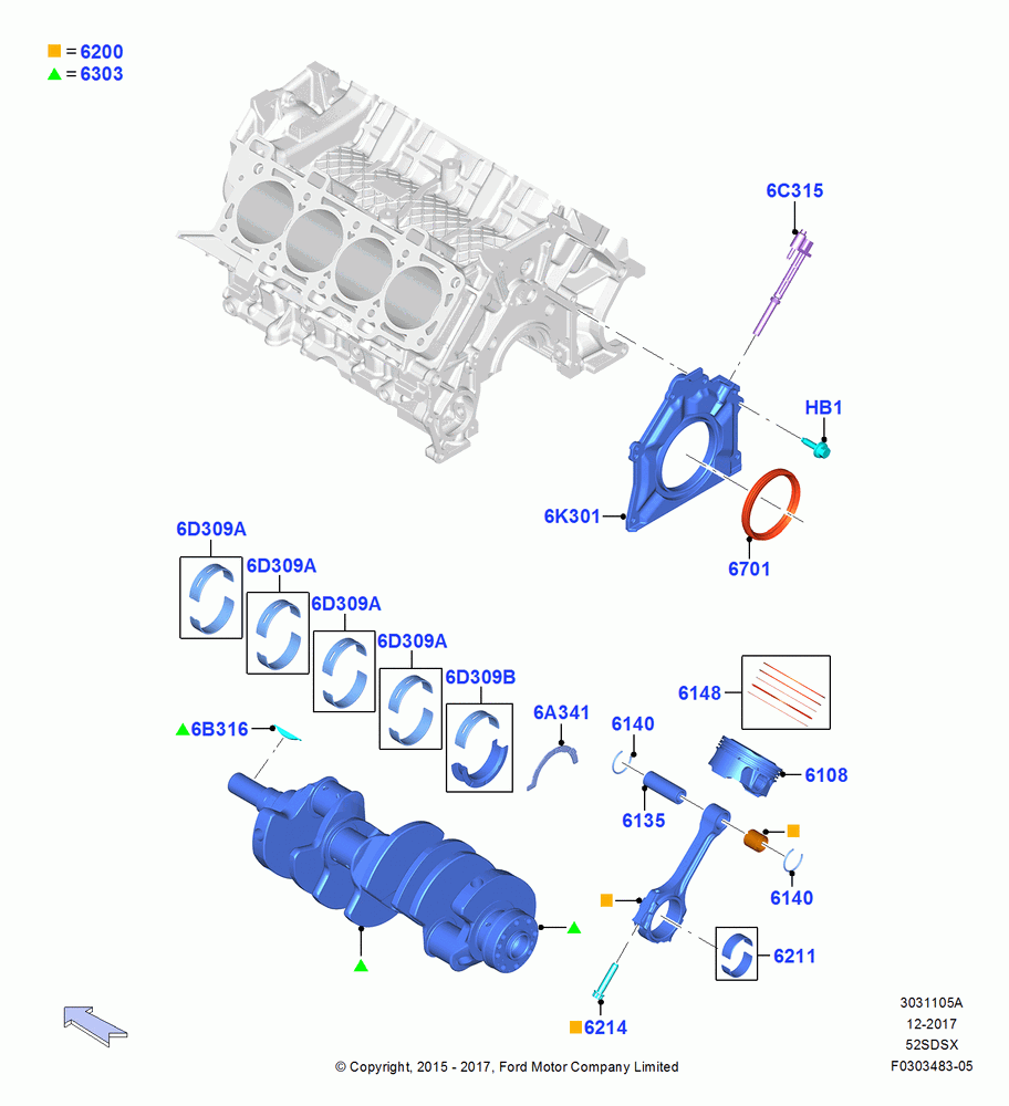 05A - Crankshaft/Pistons and Bearings, MOD 5.2L-TIVCT PFI NA HP1 GAS; 13/JUL/2015