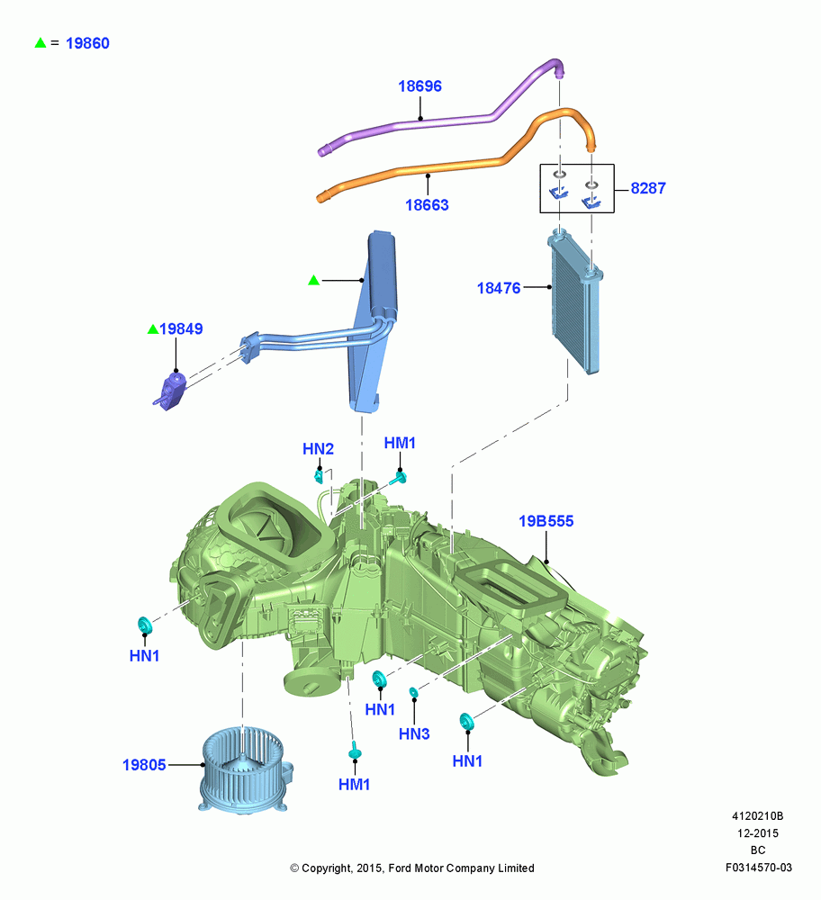 10B - Heater/Air Cond.Internal Components, Manual Air Conditioning; 13/JUL/2015