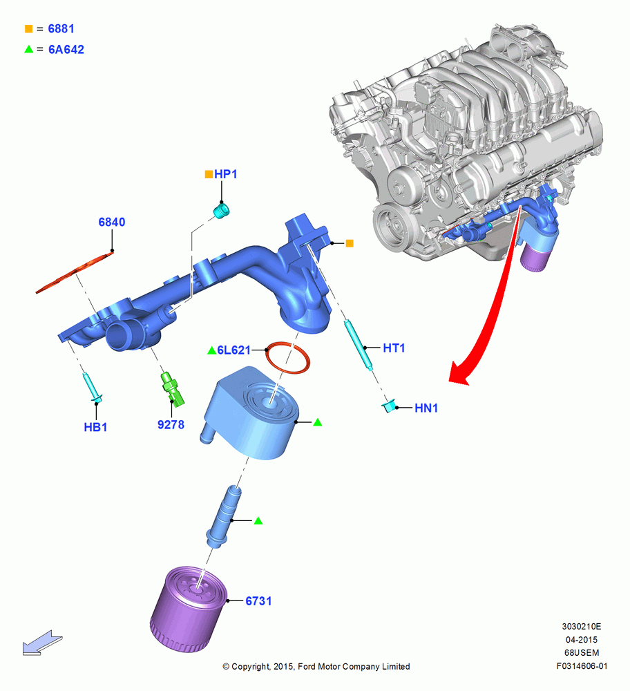 10E - Oil Cooler and Filter, 6.8L Gas EFI V10; 13/JUL/2015