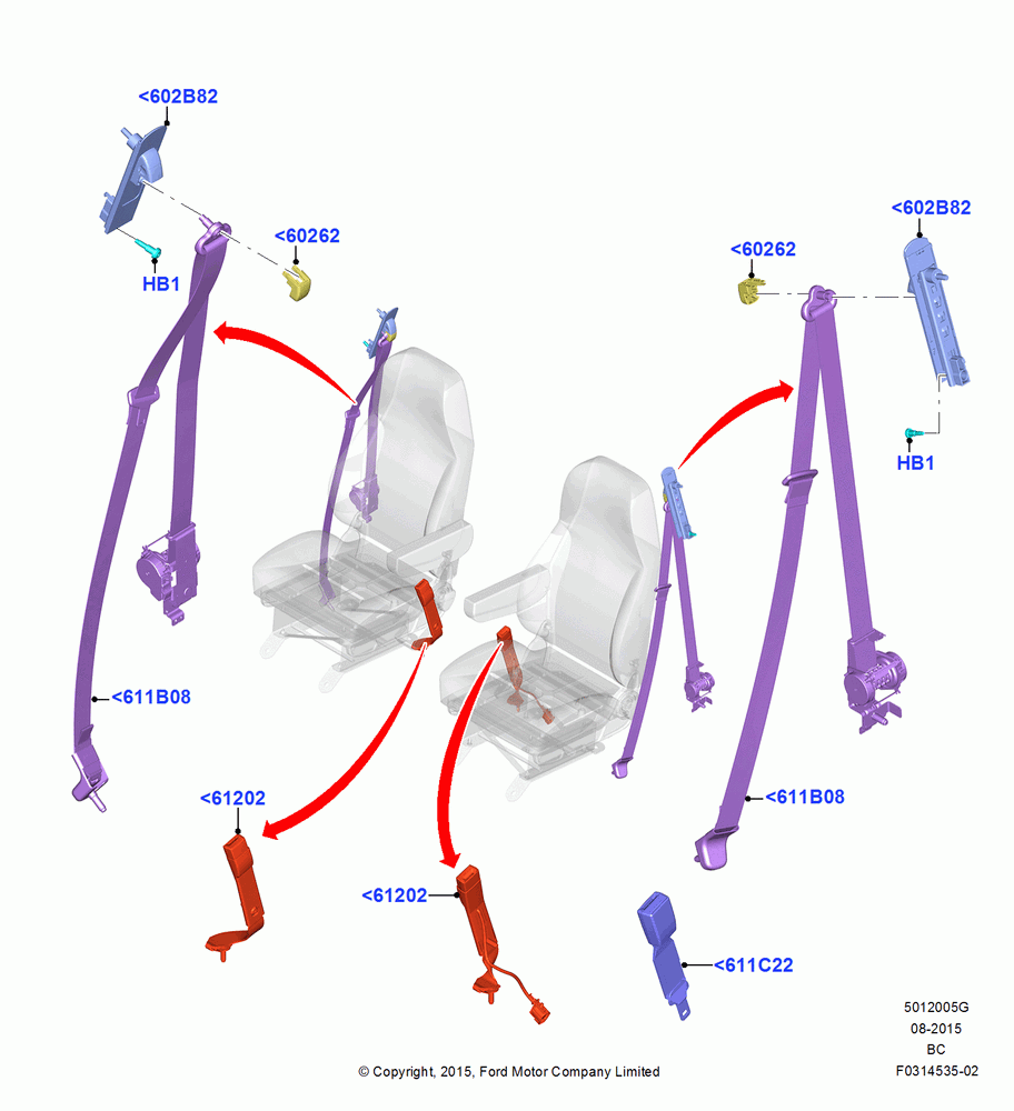 05G - Front Seat Belts, Regular Cab, With Low Back Front Seats, With Single Seat - Driver Only; 13/JUL/2015