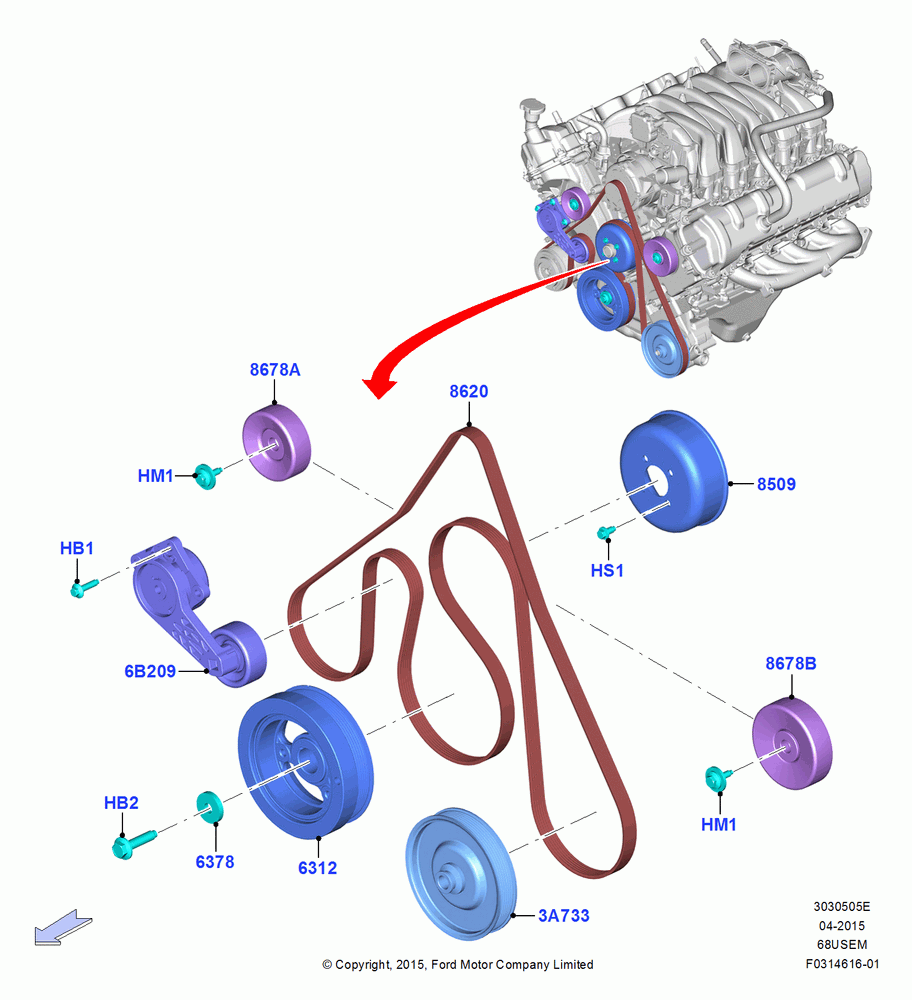 Pulleys and Drive Belts, 6.8L Gas EFI V10