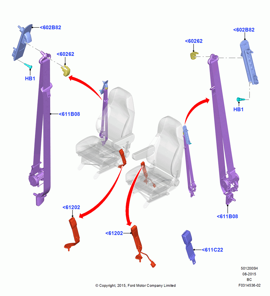 05H - Front Seat Belts, Super Cab, With Low Back Front Seats, With Single Seat - Driver Only; 13/JUL/2015