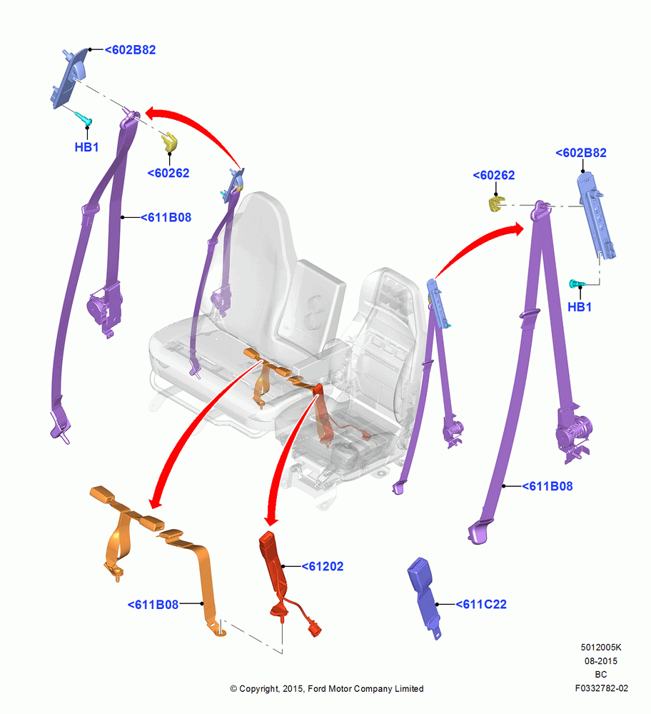 05K - Front Seat Belts, Regular Cab, With H/B Sngle.Drv & Dual Pass Seat, With Single Drv.H/B & Pass L/B Seat; 13/JUL/2015